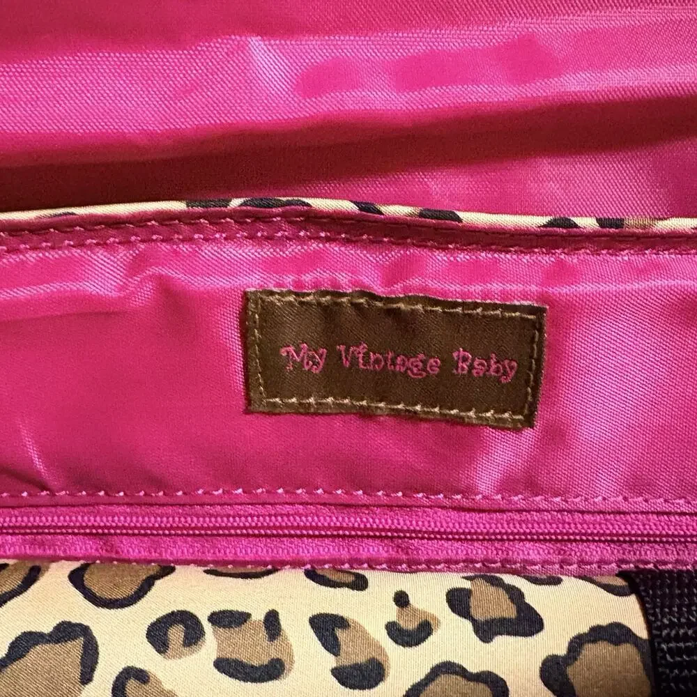 My Vintage Baby Diaper Bag Leopard Print Brown/Black/Hot Pink w/ Crystal Crown